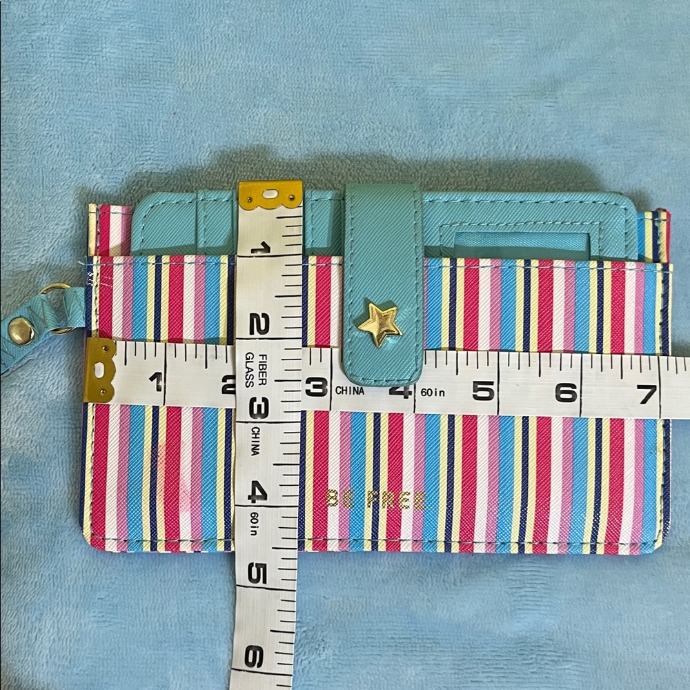 BE FREE Striped Wristlet Wallet – Multicolor with Blue Attached Card Holder - Picture 13 of 14